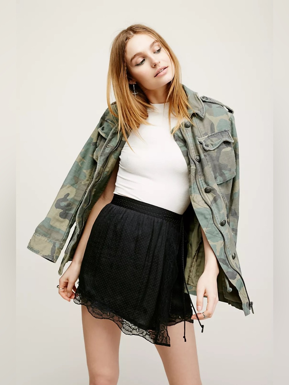 NWT Free People Tied Half Slip Lace Wrap Mini Skirt Black Polka Dot - Picture 2 of 14